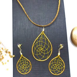 Parure artisanale boucles d'oreilles et collier en goutte attrape rêve