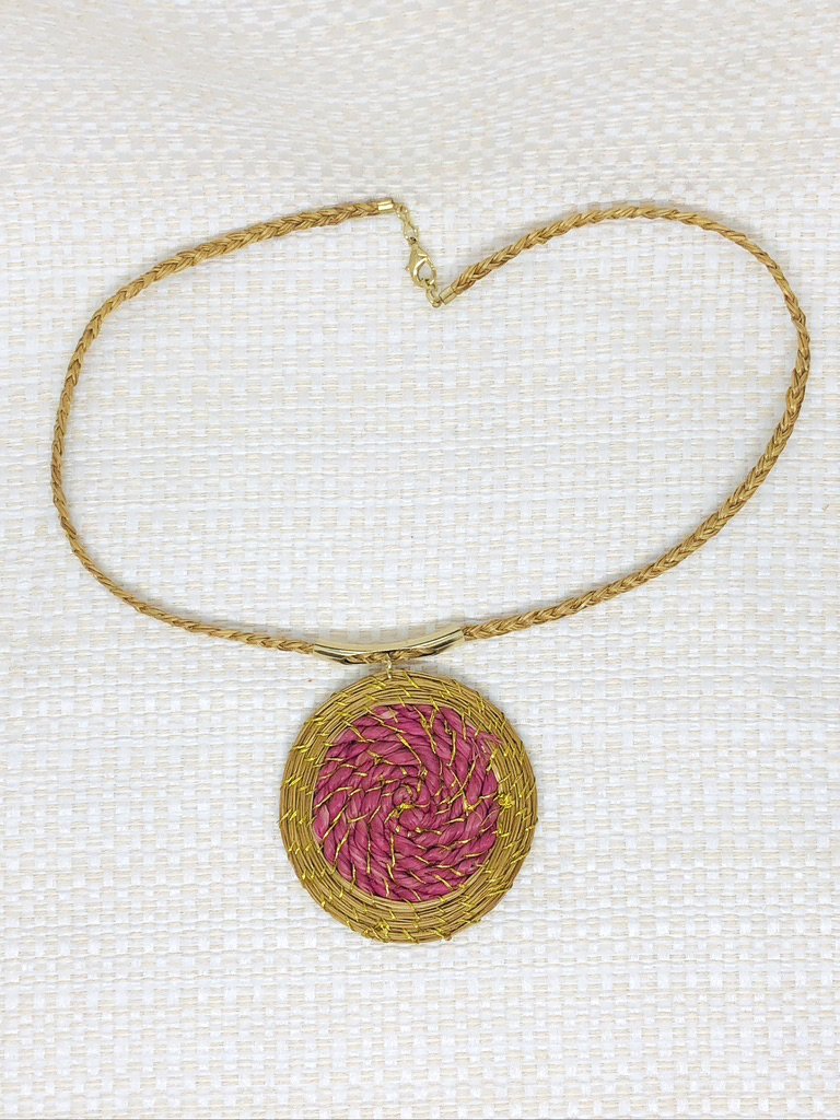 Collier bresilien rose dore or vegetal capim dourado